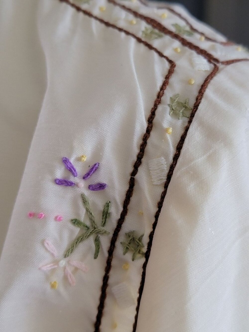 Vintage Hand Embroidered Floral Blouse Size 38 Medium Cream Cottagecore Top - Picture 10 of 11